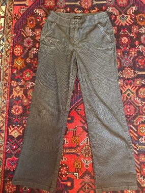 Black/grey pin striped low-rise jeans with unique details